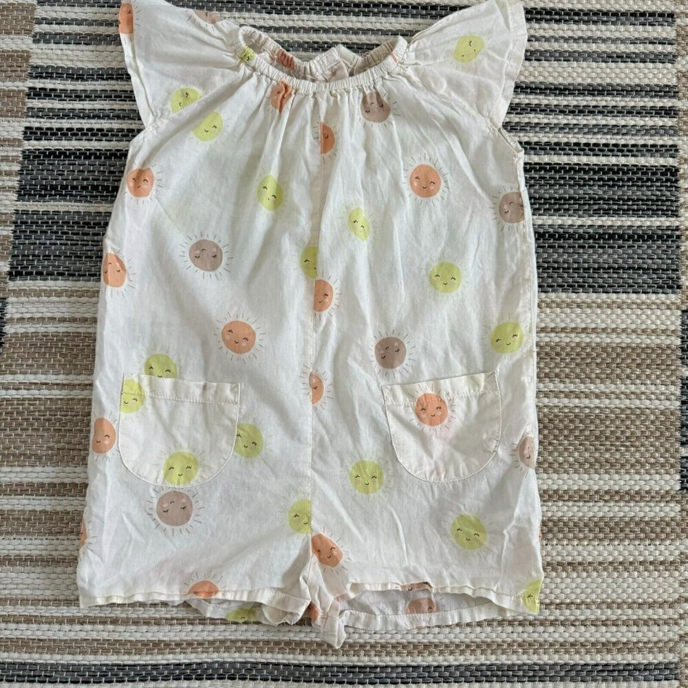 H&M Baby Girl Cotton Sunny Romper Shorts Summer Cap Sleeve Cream Size 18M